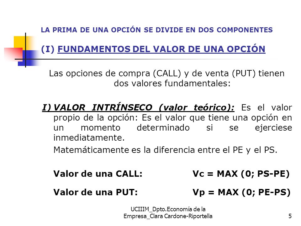 Valor intrinseco opcion Valor intrinseco opcion